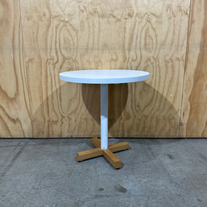 Small White Round Table with Wooden Feet