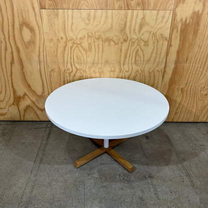 White Round Table with Wooden Feet (570mm H)