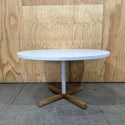 White Round Table with Wooden Feet (570mm H)