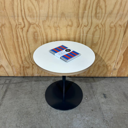 Round Coffee Table with Plywood Edge on Black Base