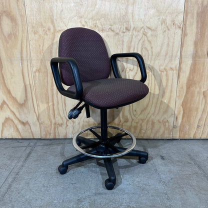 Red Fabric Patterned Drafting Chair