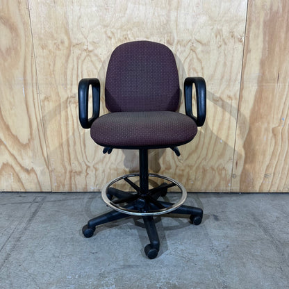 Red Fabric Patterned Drafting Chair