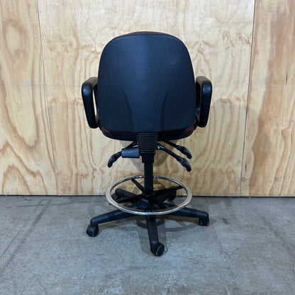 Red Fabric Patterned Drafting Chair
