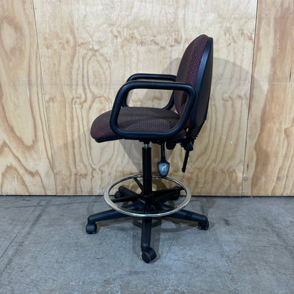 Red Fabric Patterned Drafting Chair