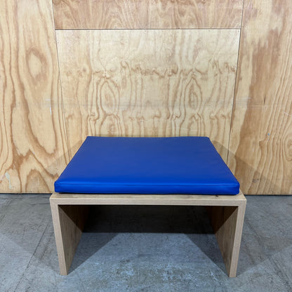 Contemporary Oak Plinth Bench with Electric Blue Cushion