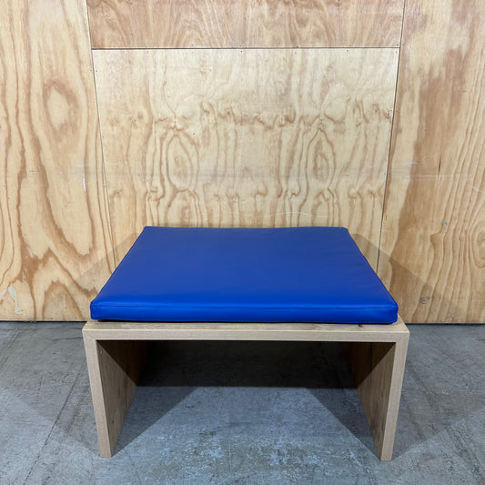 Contemporary Oak Plinth Bench with Electric Blue Cushion