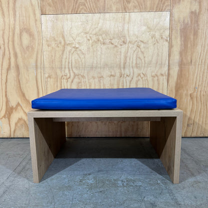 Contemporary Oak Plinth Bench with Electric Blue Cushion