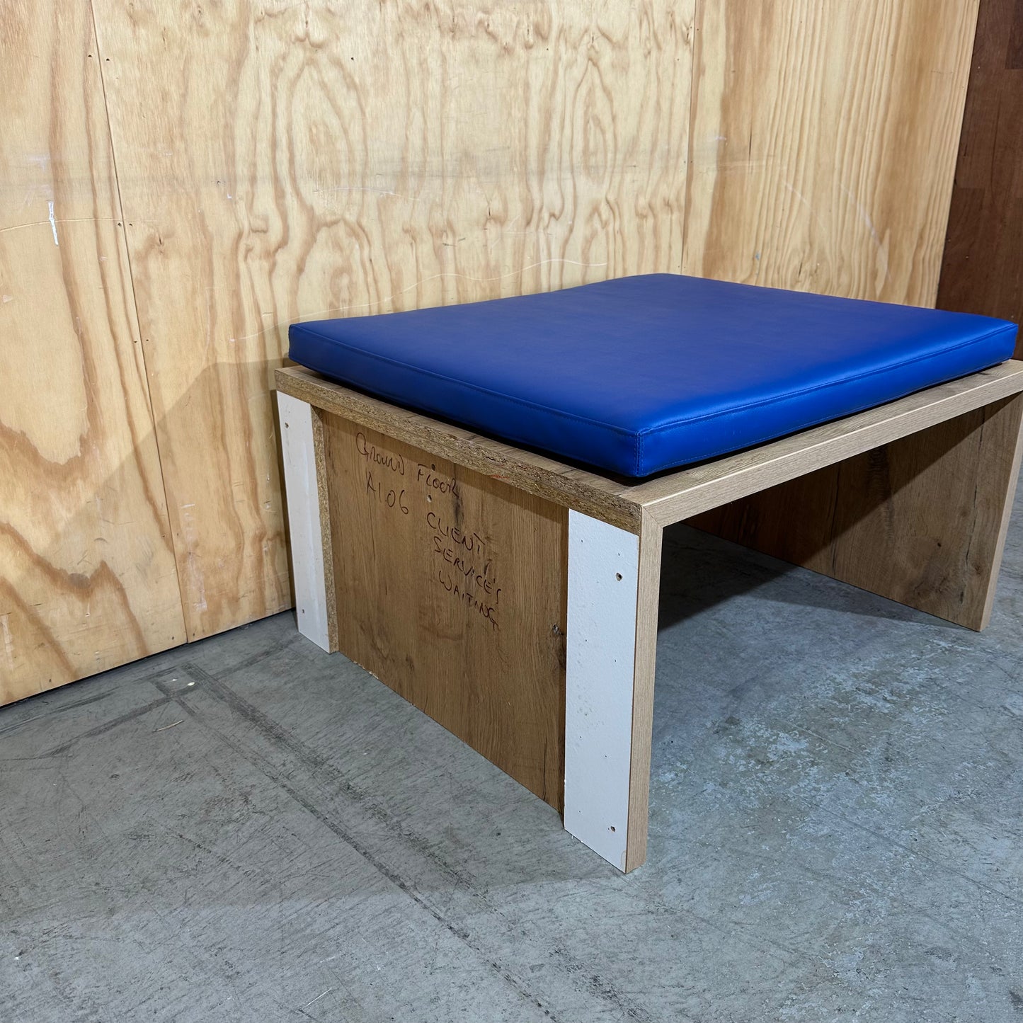 Contemporary Oak Plinth Bench with Electric Blue Cushion