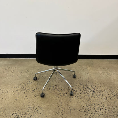 Chino Leather-Look Black Swivel Chair on Castors