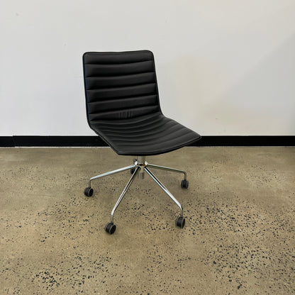 Chino Leather-Look Black Swivel Chair on Castors