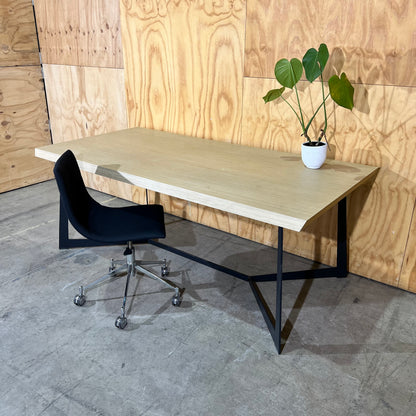 Contemporary Oak Veneer Executive Table with Y-Frame Legs