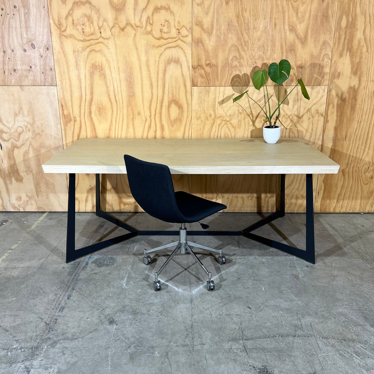 Contemporary Oak Veneer Executive Table with Y-Frame Legs
