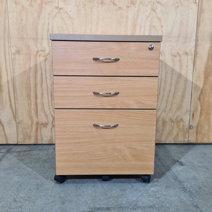 Wooden Veneer and Black Pedestal with Chrome Handles