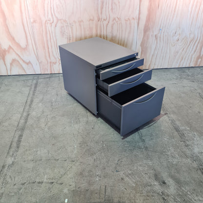 Schiavello metal three drawer pedestal in charcoal