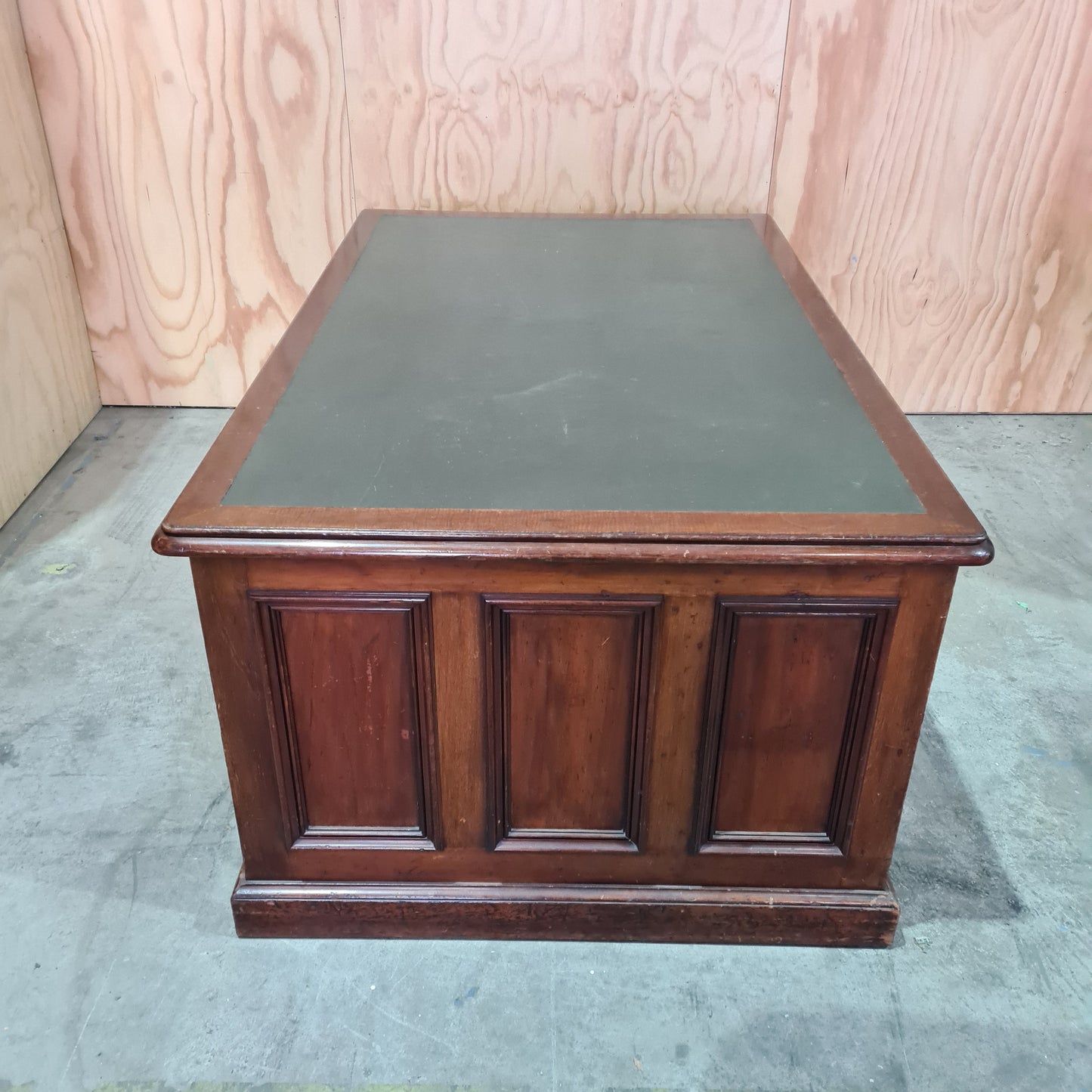 Antique 19th century solid mahogany timber executive desk with genuine leather top