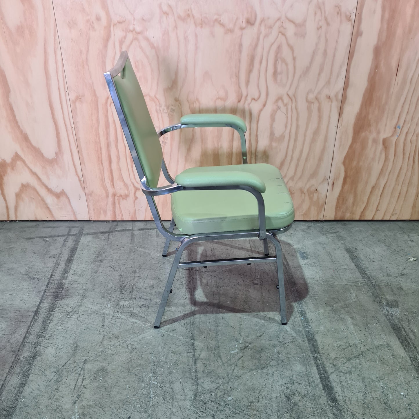 Vintage Green Vinyl Chair and Chrome Legs