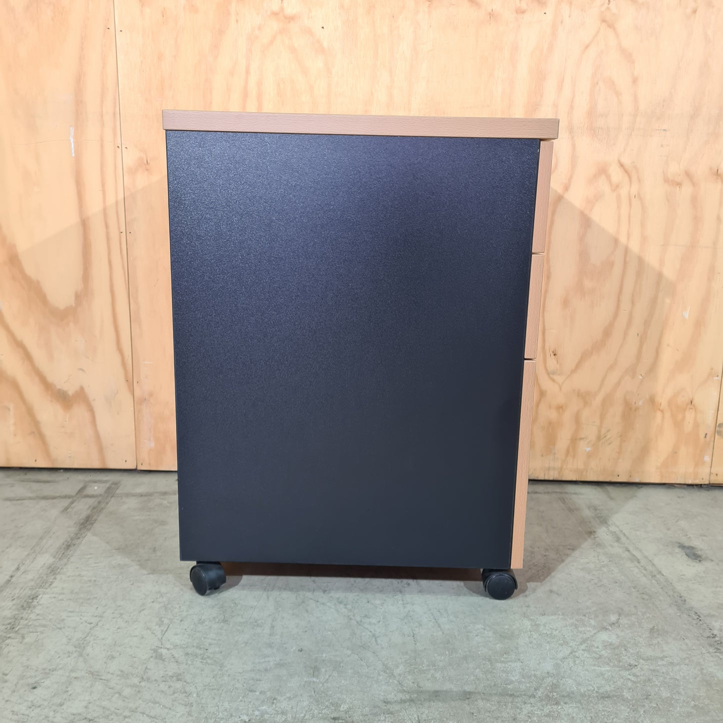 Wooden Veneer and Black Pedestal with Chrome Handles