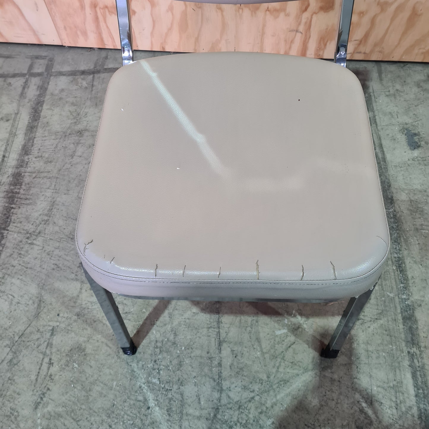 Vintage Beige Vinyl Chair with Chrome Legs