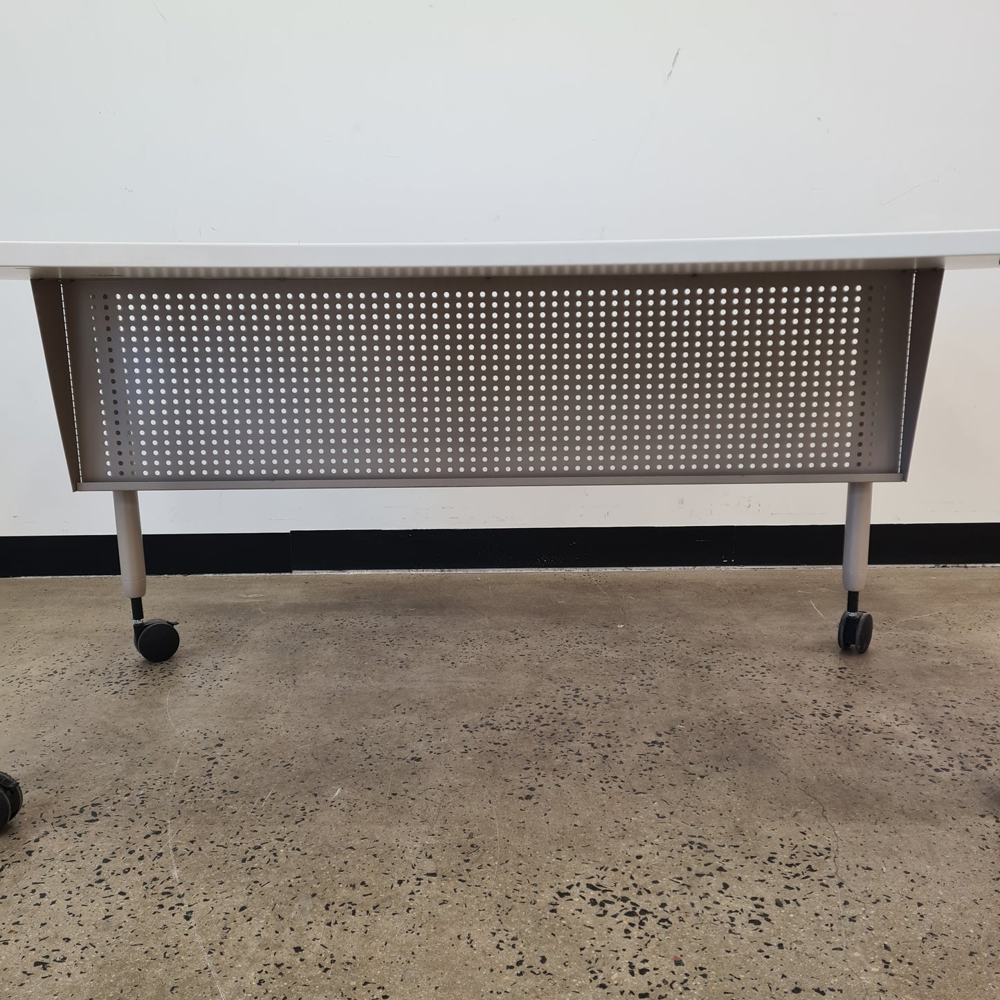 Curved Desk on Castors with Privacy Screen and cable hole