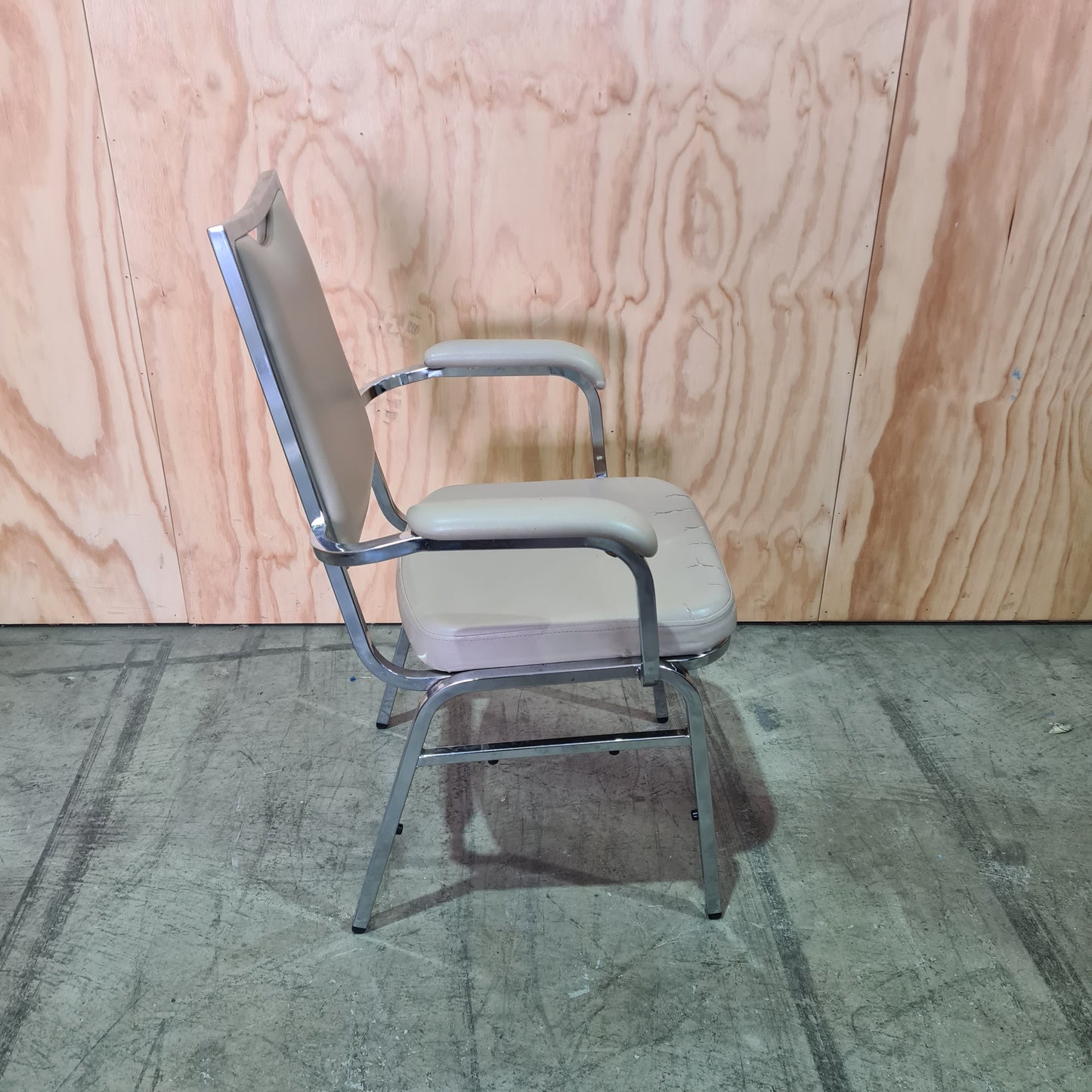 Vintage Beige Vinyl Chair with Chrome Legs