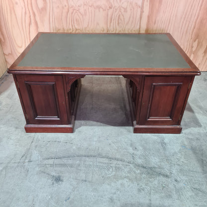 Antique 19th century solid mahogany timber executive desk with genuine leather top