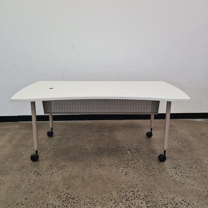Curved Desk on Castors with Privacy Screen and cable hole