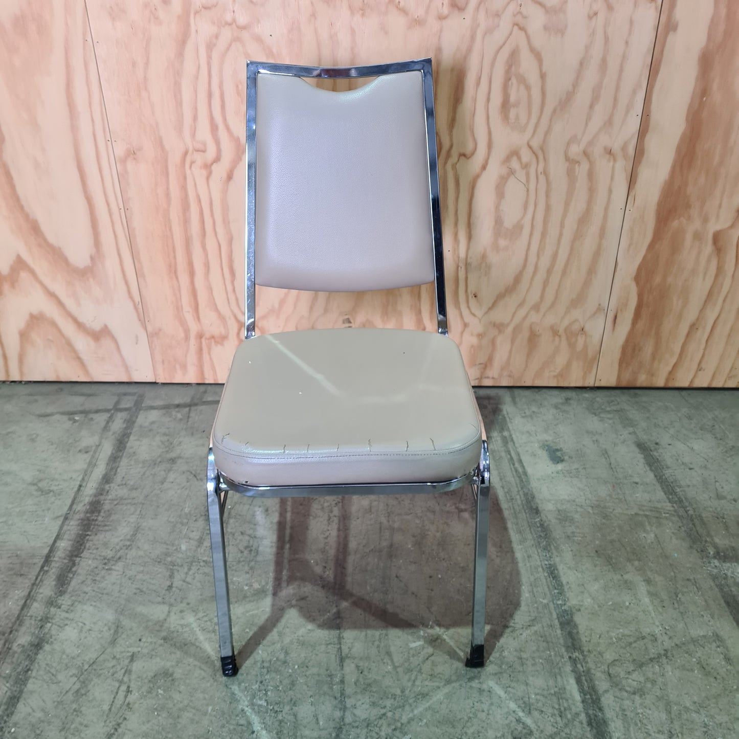 Vintage Beige Vinyl Chair with Chrome Legs