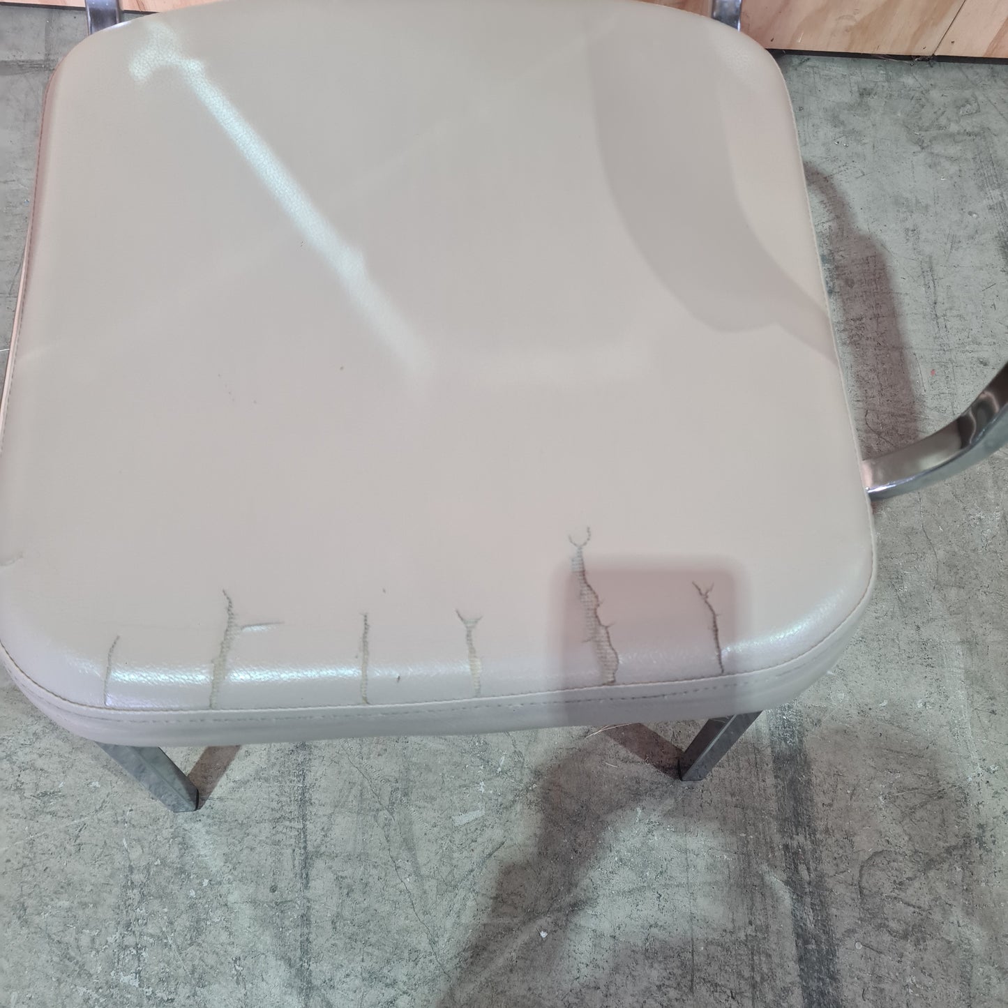 Vintage Beige Vinyl Chair with Chrome Legs