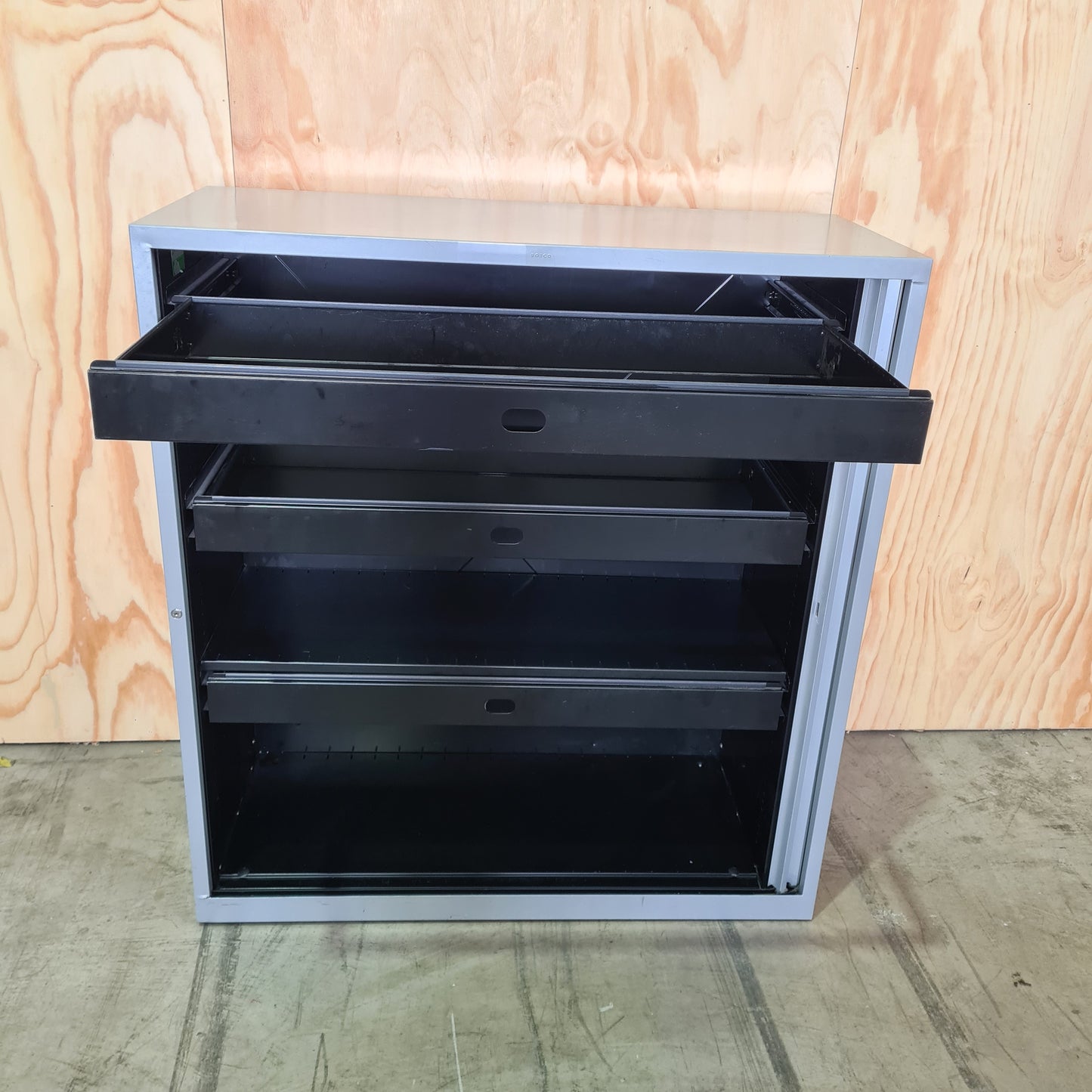 Bosco Medium Tambour Unit with Filing Shelves in Silver