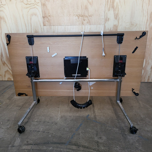 Thinking Works I.AM Flip Table in Oak with Chrome Legs and cable Box