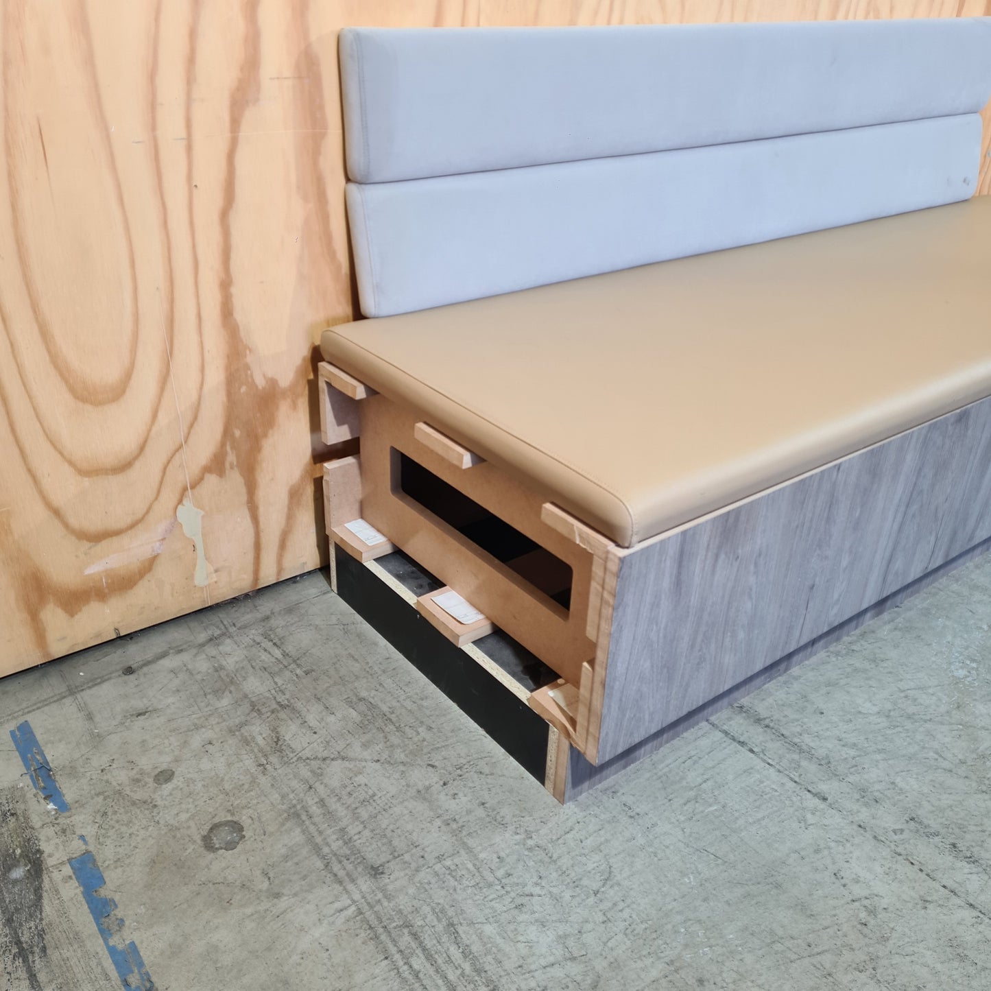 Custom Bench Unit With Wall-Mounted Backrest