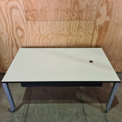 White Meeting Table Chrome legs with Castors