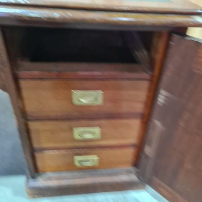 Antique 19th century solid mahogany timber executive desk with genuine leather top