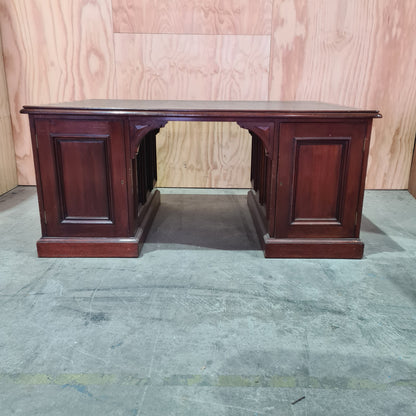 Antique 19th century solid mahogany timber executive desk with genuine leather top