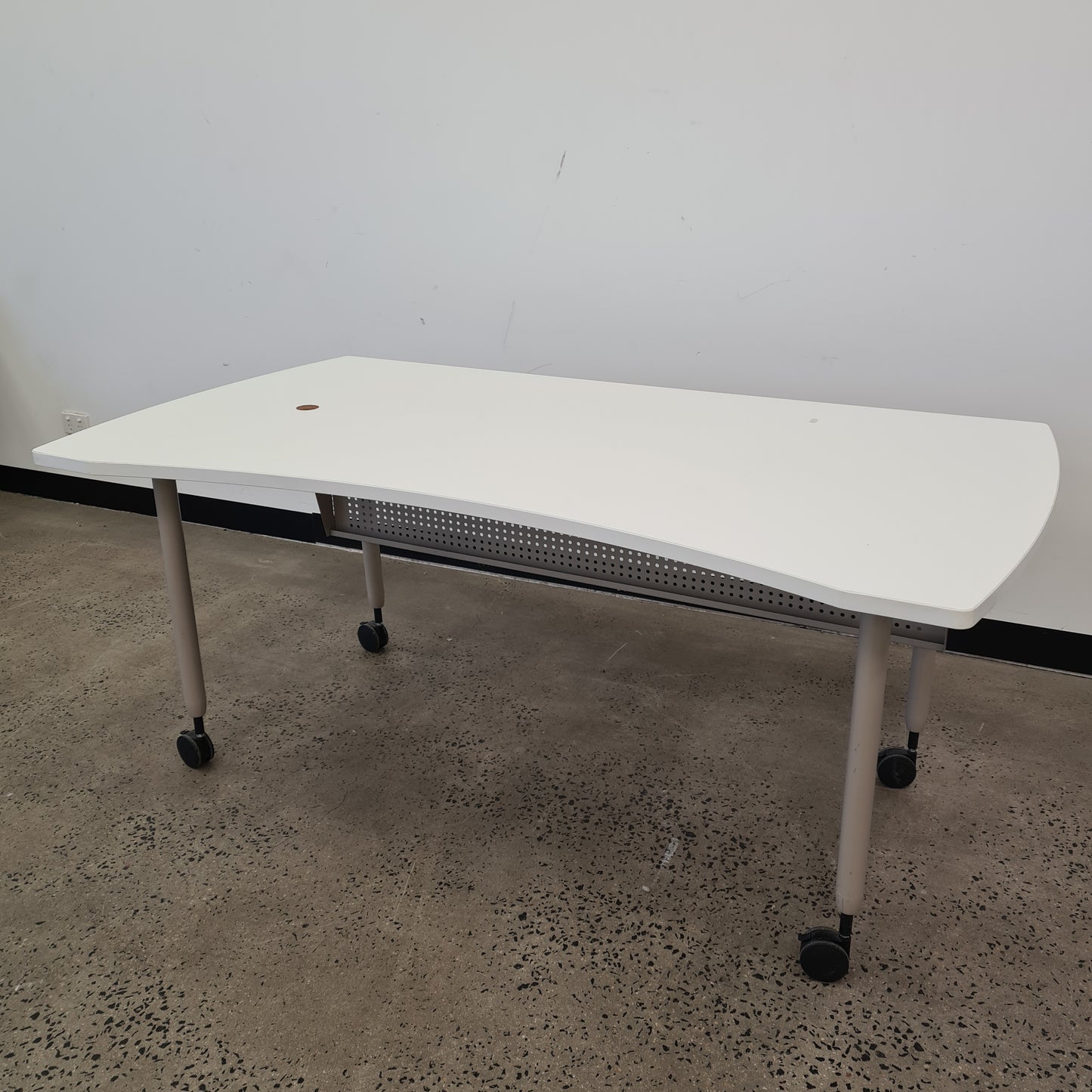 Curved Desk on Castors with Privacy Screen and cable hole