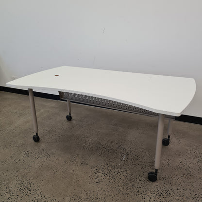 Curved Desk on Castors with Privacy Screen and cable hole