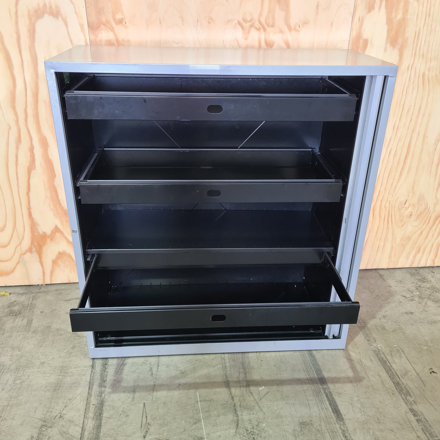 Bosco Medium Tambour Unit with Filing Shelves in Silver