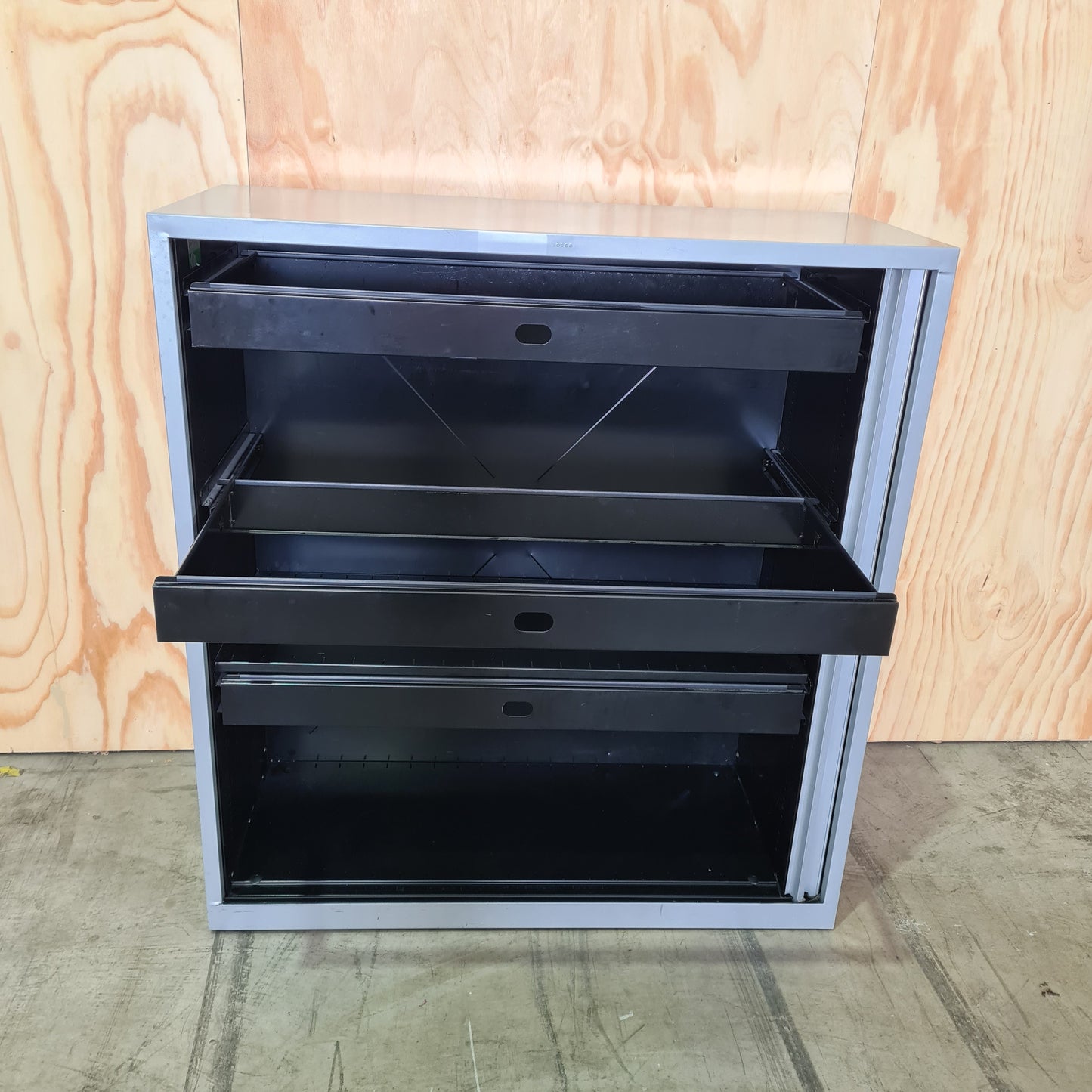 Bosco Medium Tambour Unit with Filing Shelves in Silver