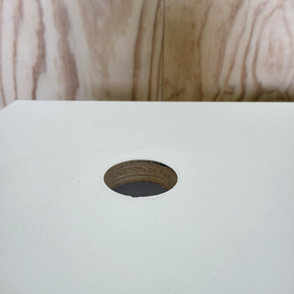 White workstation with dual holes and cable management