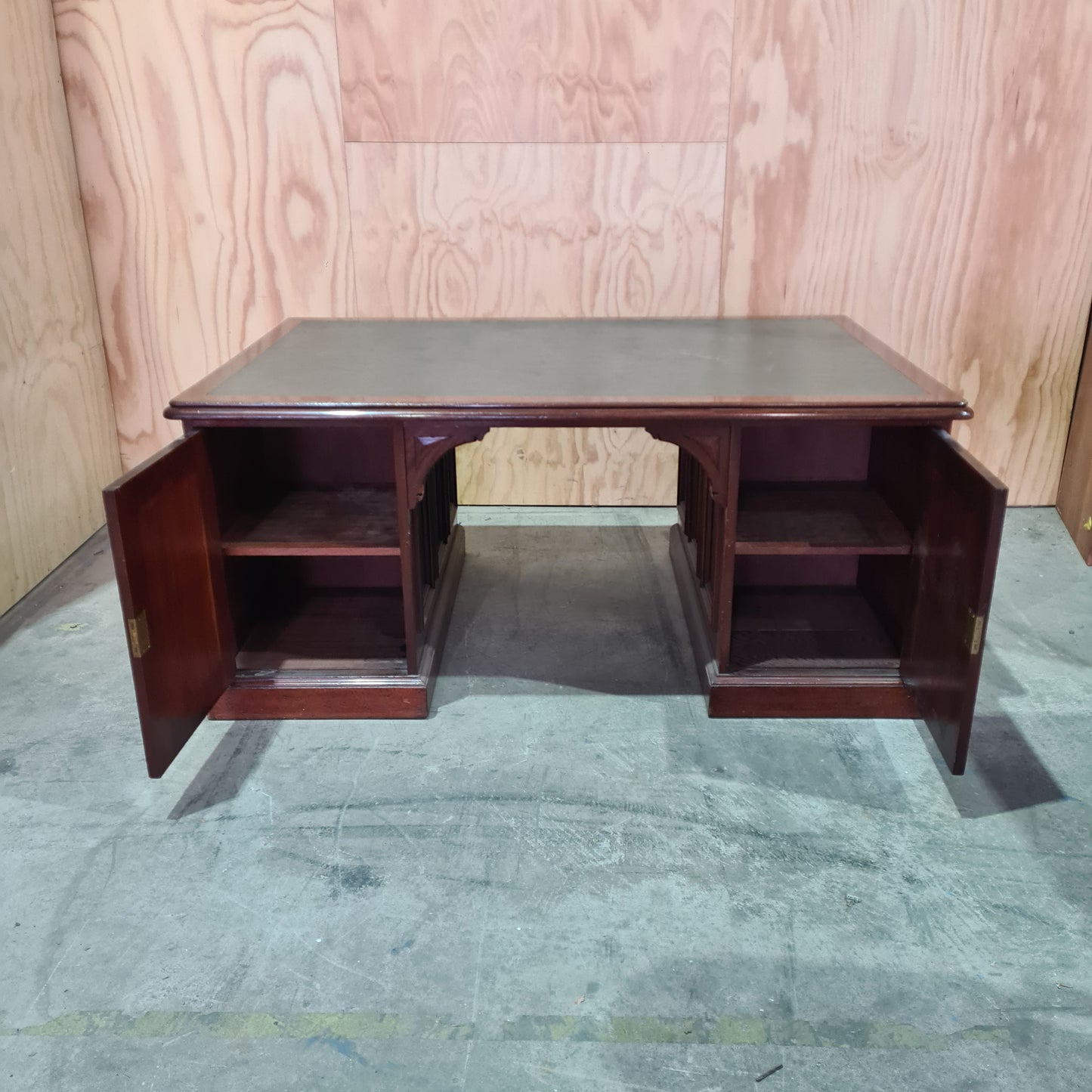 Antique 19th century solid mahogany timber executive desk with genuine leather top
