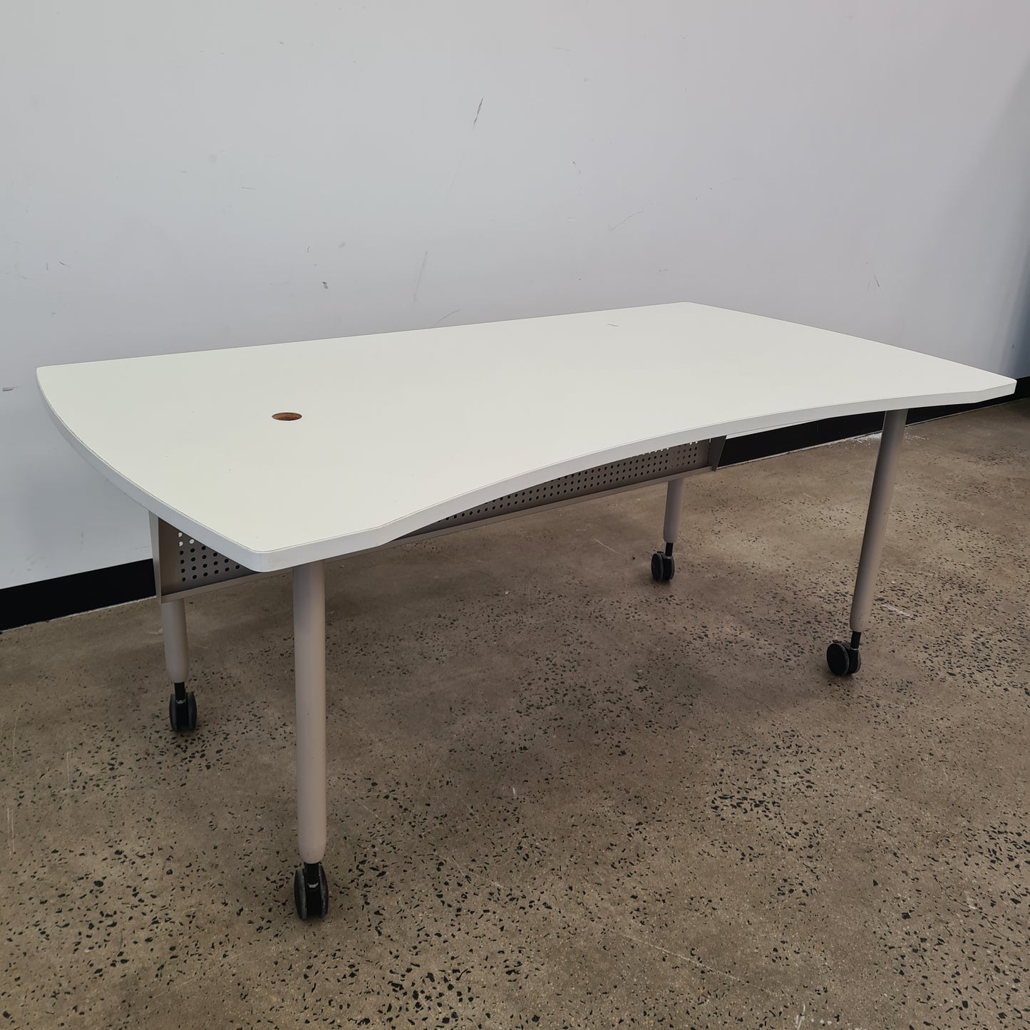Curved Desk on Castors with Privacy Screen and cable hole