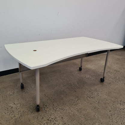Curved Desk on Castors with Privacy Screen and cable hole