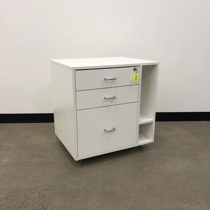 White Pedestal Cabinet 3 Drawer Slot