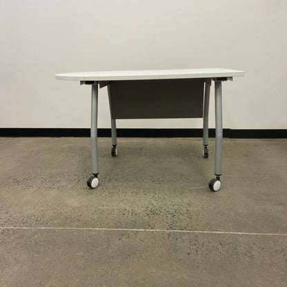 White Curved End Desk on Wheels